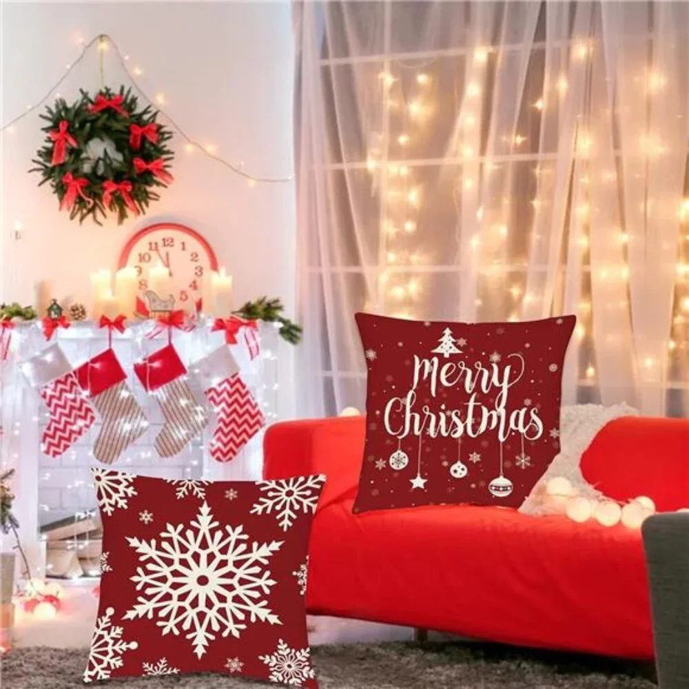 Christmas Decorations Pillow Covers Set of 4 Farmhouse Holiday Rustic Linen
